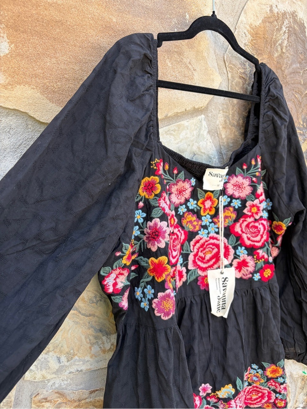 Savannah Jane Babydoll Embroidered Floral Mexican Blouse Top BoHo Festival NEW